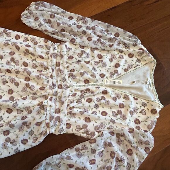 Max Studio women's white and purple floral v-neck tiered mini dress size large N - Picture 2 of 8